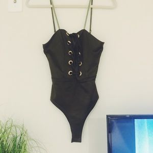 Olive green lace up bodysuit